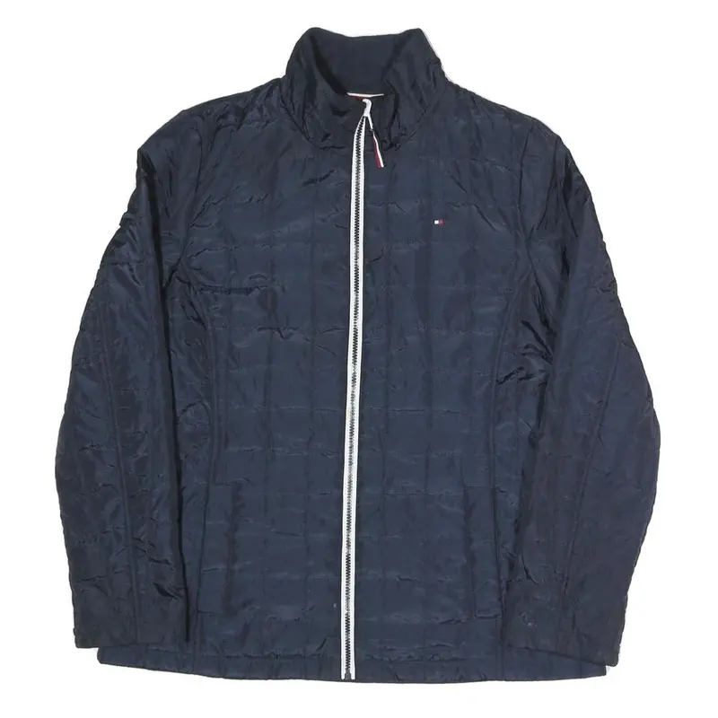 Tommy Hilfiger Womens Navy Blue Quilted Polyester Blend Jacket L Zip Casual 1