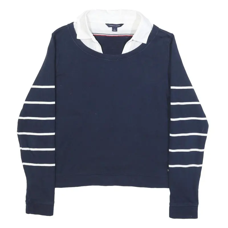 Tommy Hilfiger Womens Navy Blue & White Plain Jumper Crew Neck Basic Knit M 1