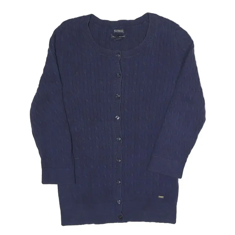 Tommy Hilfiger Womens Navy Patterned Cotton Blend Cable Knit Cardigan Xs Button 1