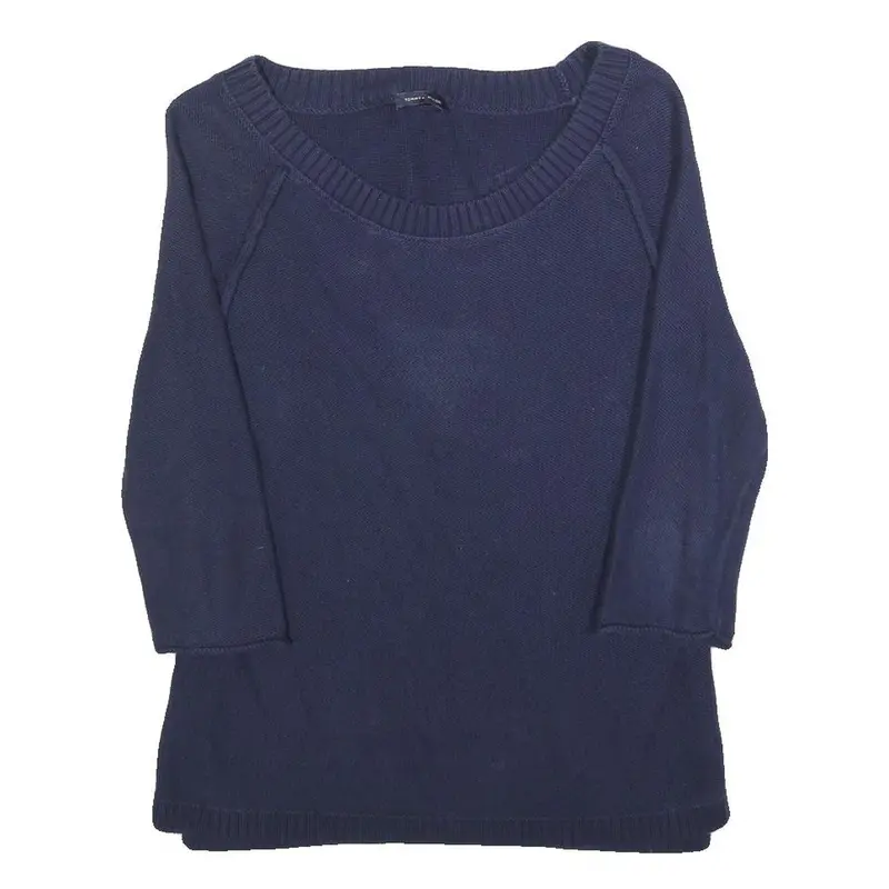 Tommy Hilfiger Womens Navy Plain Cotton Pullover Crew Neck Jumper S Casual 1