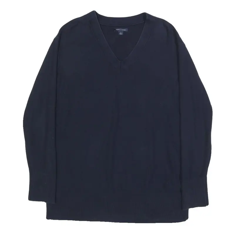 Tommy Hilfiger Womens Navy Plain V Neck Basic Knit Jumper Cotton M 1