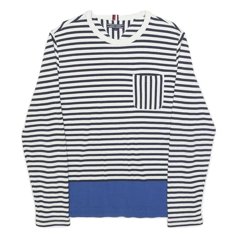 Tommy Hilfiger Womens Navy & White Striped Plain Crew Neck Basic Knit Jumper L 1