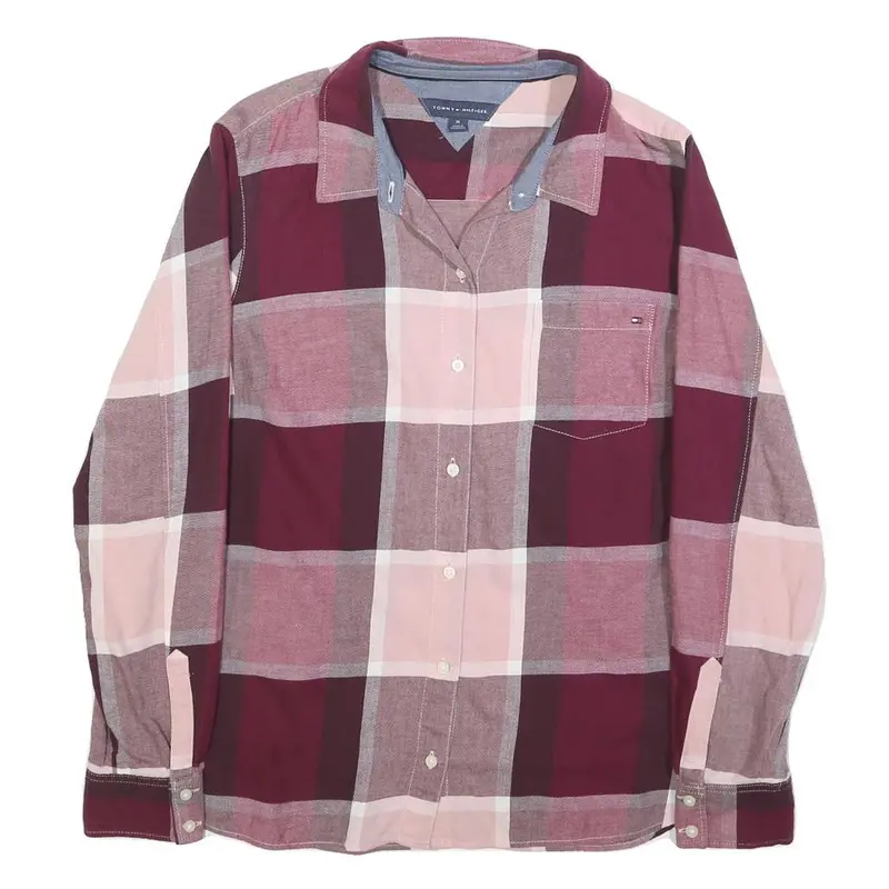 Tommy Hilfiger Womens Pink & Burgundy Check Shirt M Cotton Long Sleeve Casual 1