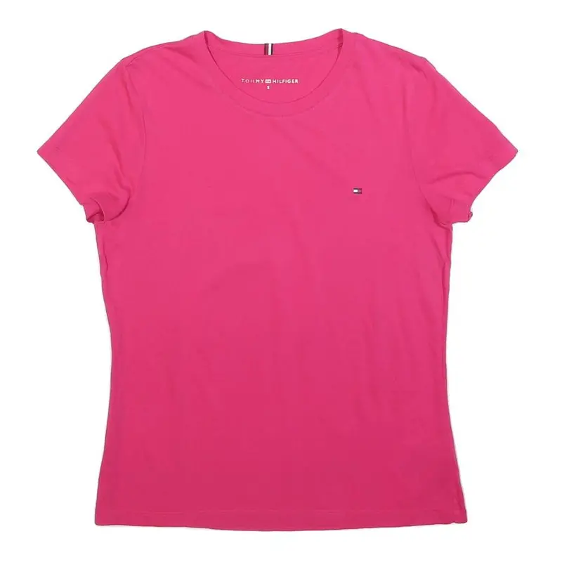 Tommy Hilfiger Womens Pink Short Sleeve Crew Neck Logo T-Shirt S 1