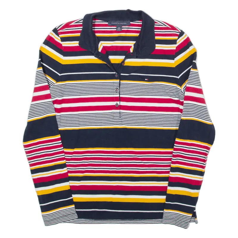 Tommy Hilfiger Womens Polo Shirt Blue Striped Long Sleeve Xs 1