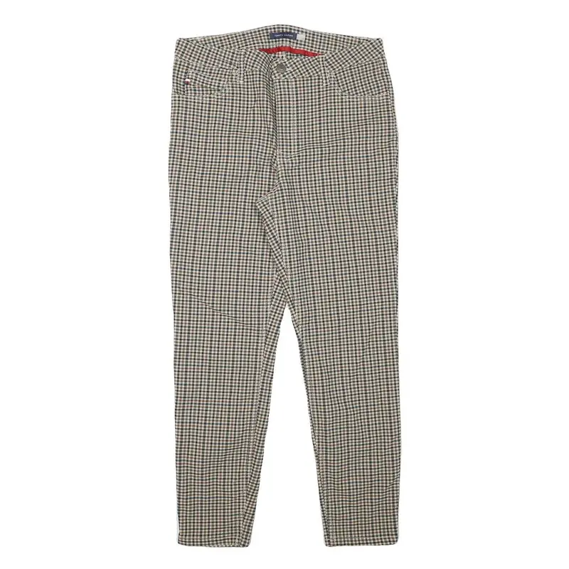 Tommy Hilfiger Womens Polyester Blend Beige Check Slim Skinny Trousers W30 L26 1