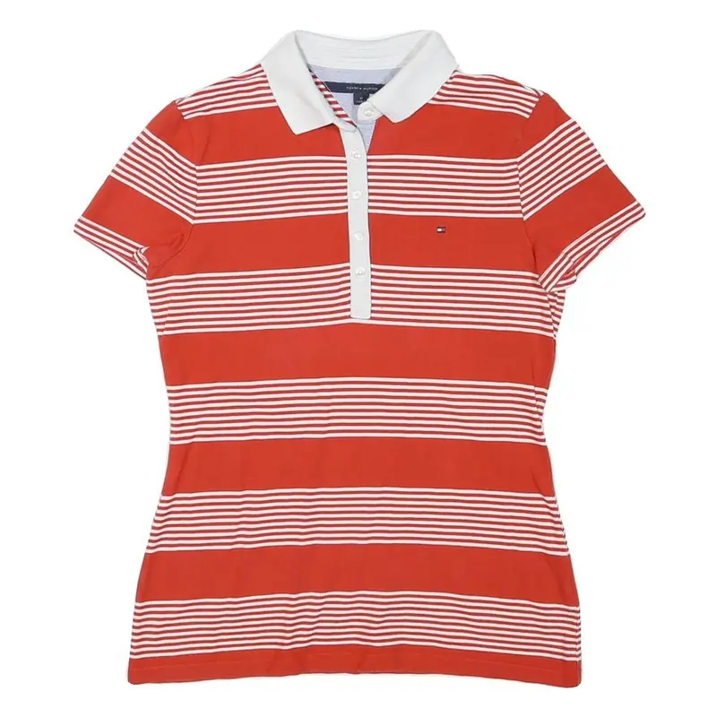 Tommy Hilfiger Womens Red & White Stripe Short Sleeve Polo Shirt M Cotton Blend 1