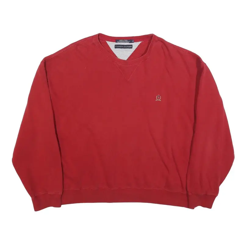 Tommy Hilfiger Womens Red Xl Cotton Blend Crew Neck Sweatshirt 1