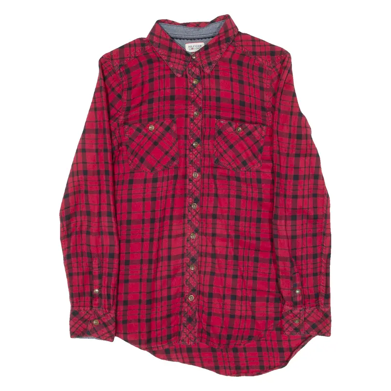 Tommy Hilfiger Womens Shirt Red Check Long Sleeve Xs 1
