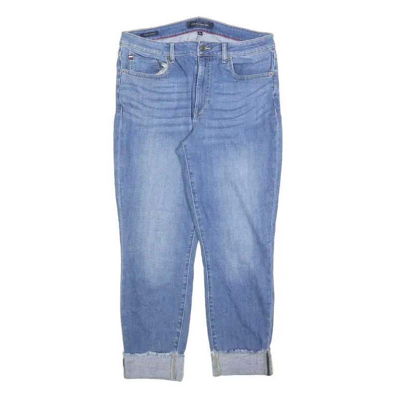 Tommy Hilfiger Womens Slim Blue Denim Light Wash Jeans W34 L27 Cuffed Hem 1