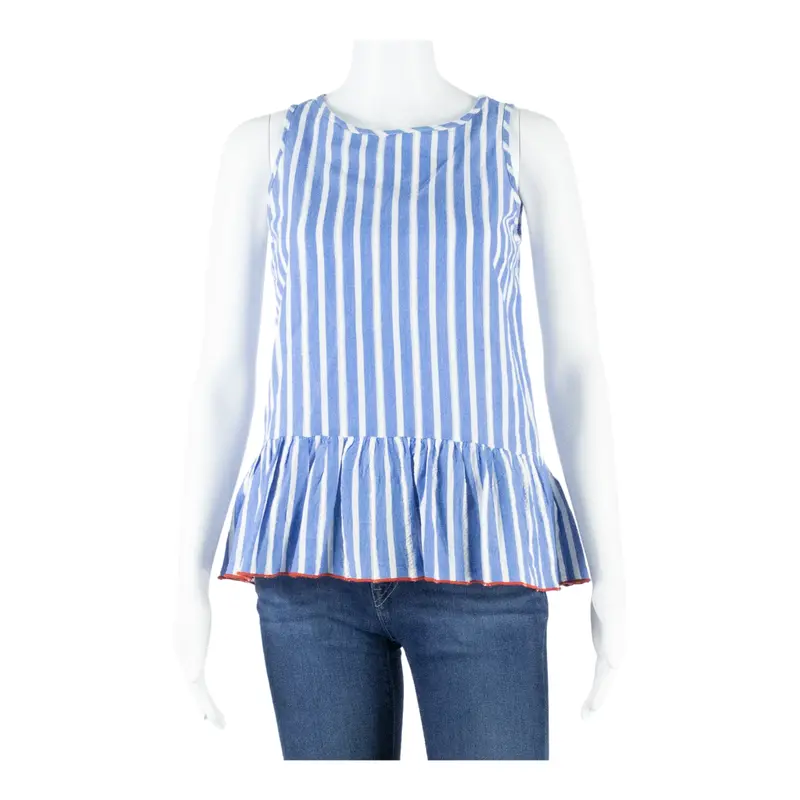 Tommy Hilfiger Womens Smock Vest Blue Sleeveless Striped S 1