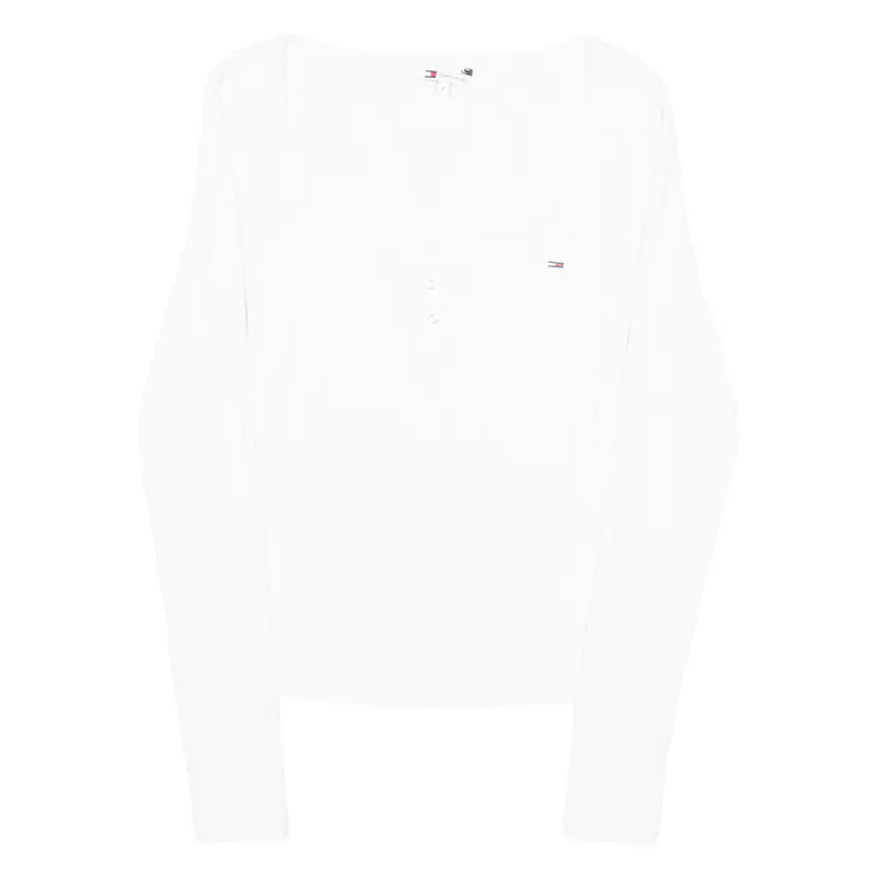 Tommy Hilfiger Womens T-Shirt White Long Sleeve Button Neck S 1