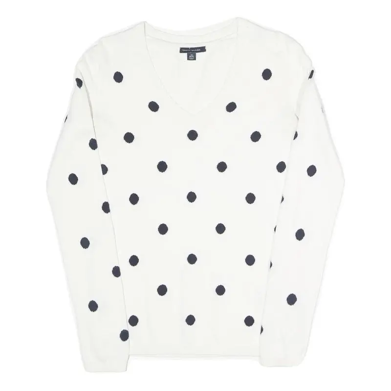 Tommy Hilfiger Womens White & Navy Polka Dot Patterned Cotton Blend Jumper 1