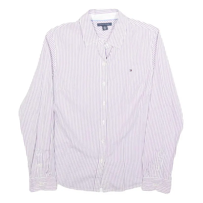 Tommy Hilfiger Womens White & Purple Striped Shirt M Classic Cotton Blend Button 1