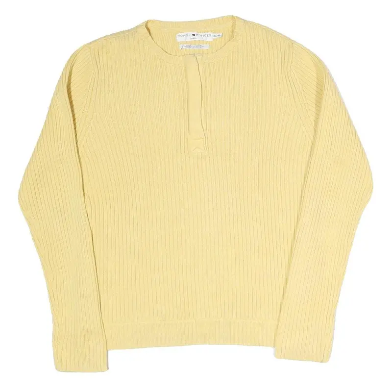 Tommy Hilfiger Womens Yellow Plain Cotton Blend Jumper Round Neck Tight Knit Xl 1
