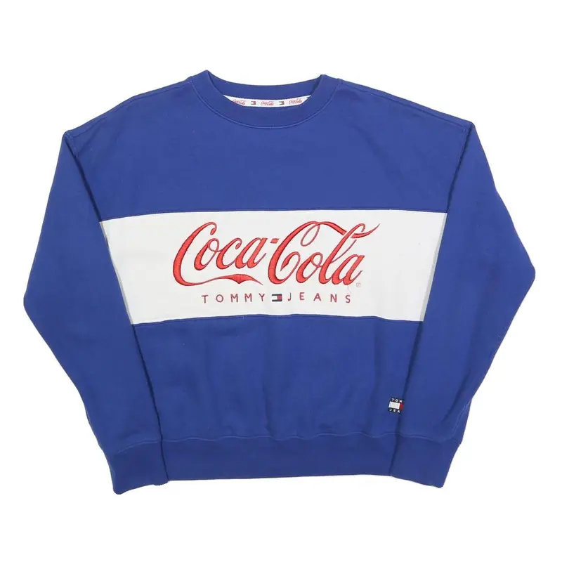 Tommy Jeans Mens Blue & White Coca-Cola Crew Neck S Sweatshirt Embroidered Logo 1