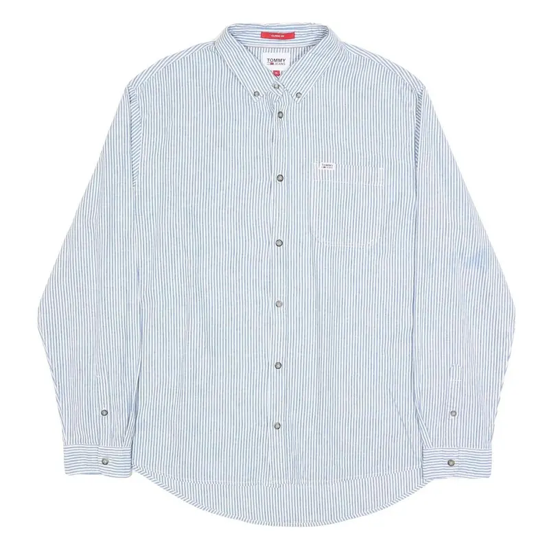 Tommy Jeans Mens Blue & White Striped Shirt Xl Classic Fit Button Down Collar 1