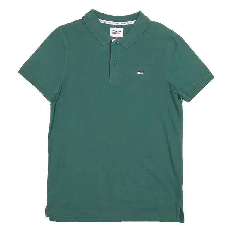 Tommy Jeans Mens Green Cotton Blend Short Sleeve Polo Shirt M Classic Logo 1