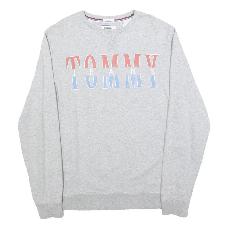 Tommy Jeans Mens Grey Cotton Blend Crew Neck M Sweatshirt Logo Print Casual 1