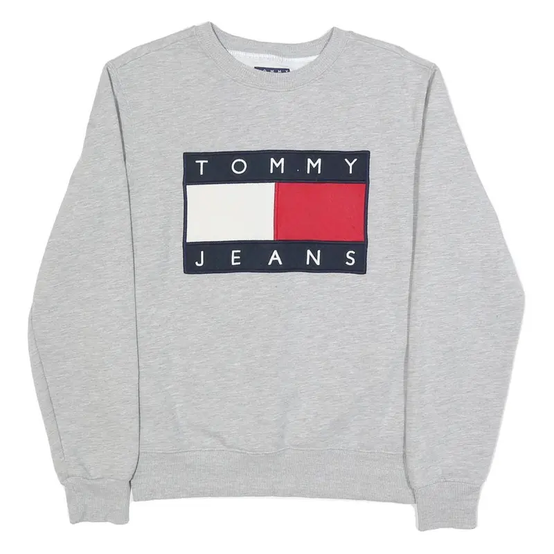 Tommy Jeans Mens Grey Crew Neck S Sweatshirt Cotton Blend Logo Print 1