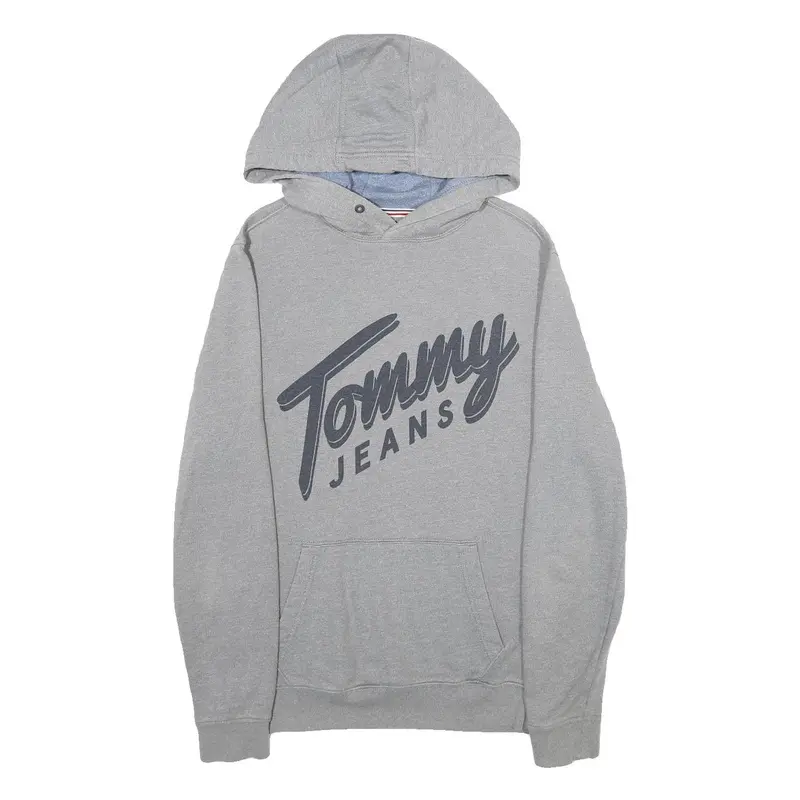 Tommy Jeans Mens Grey Hoodie S Cotton Blend Pullover Logo Print Casual 1