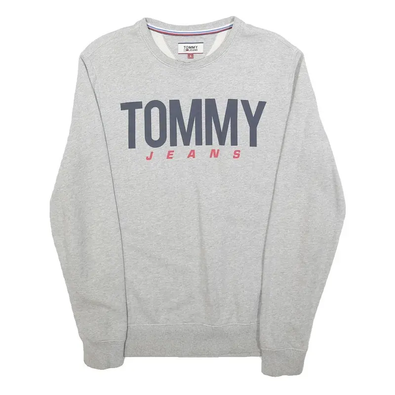 Tommy Jeans Mens Grey Sweatshirt Crew Neck S Logo Print Cotton Blend Casual 1