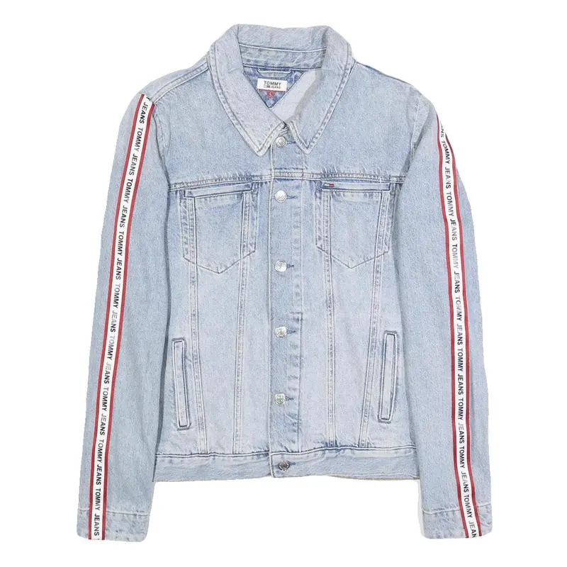 Tommy Jeans Womens Blue Denim Jacket L Cotton Button Plain Classic Fit Casual 1
