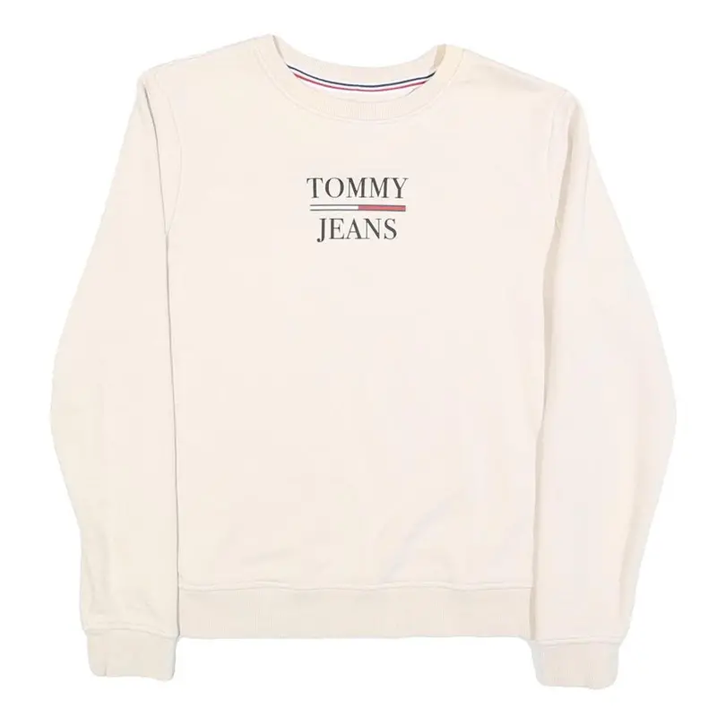 Tommy Jeans Womens Cream Sweatshirt Crew Neck S Cotton Blend Logo Print 1