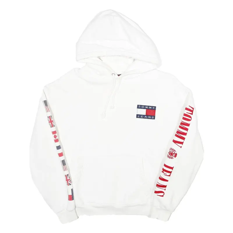 Tommy Jeans Womens White Flag Graphic Pullover Hoodie S Cotton Casual 1
