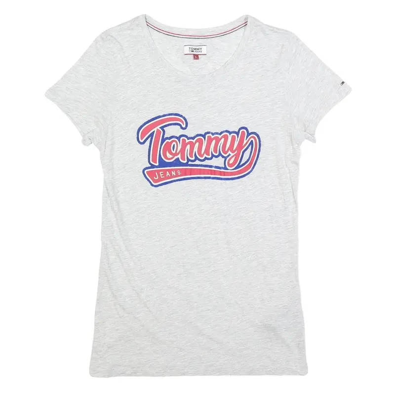Tommy Jeans Womens White L Graphic T-Shirt Short Sleeve Crew Neck Cotton Blend 1
