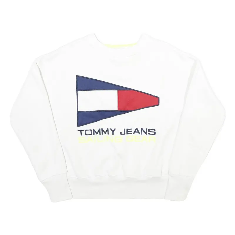 Tommy Jeans Womens White Sailing Gear Crew Neck Xs Cotton Blend Sweatshirt 1