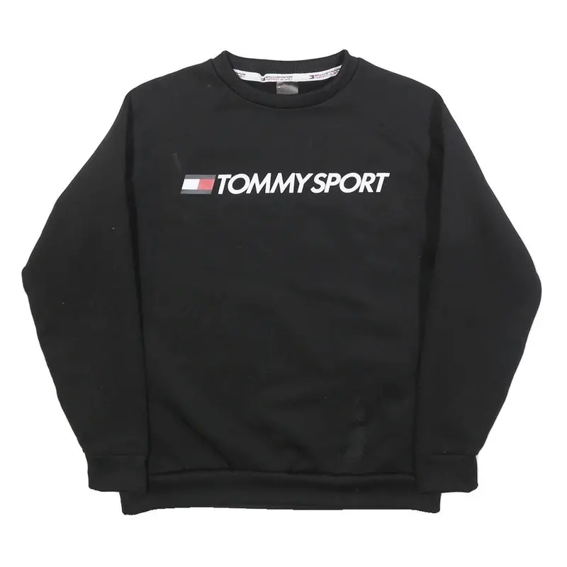 Tommy Sport Mens Black Crew Neck S Polyester Blend Sweatshirt Logo Print 1