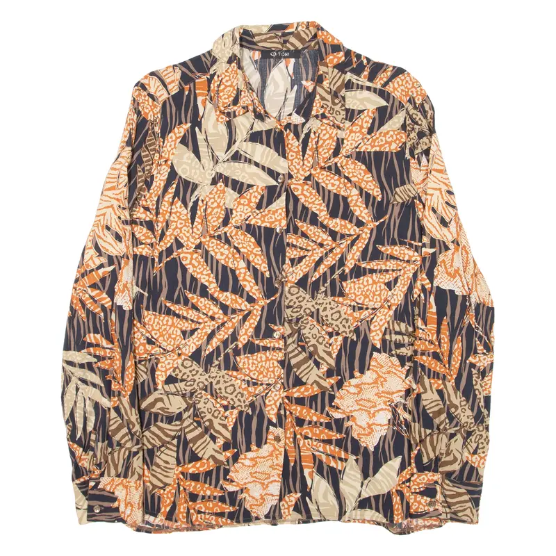 Toni Womens Hawaiian Shirt Orange Viscose Long Sleeve Uk 12 1