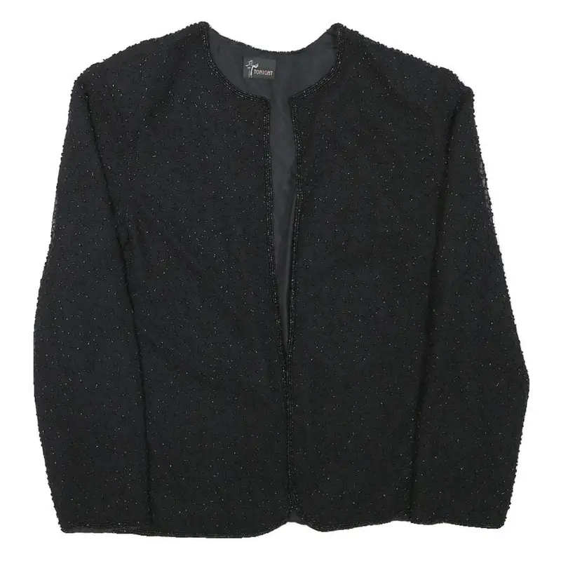 Tonight Womens Black Evening Jacket S Polyester Blend Textured Beaded Elegant 1