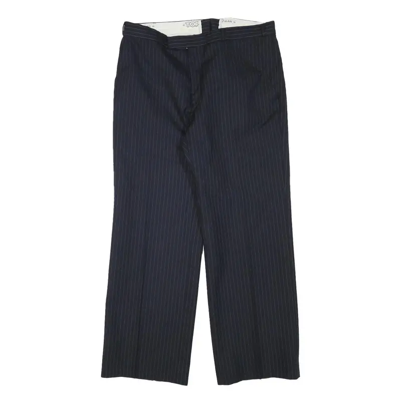 Top Man Mens Wool Blend Navy Regular Straight Trousers W31 L26 Pinstripe Zip 1