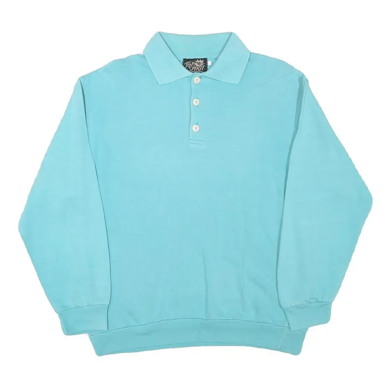Top Spirit Womens Blue Collared M Cotton Blend Sweatshirt Pullover Casual 1