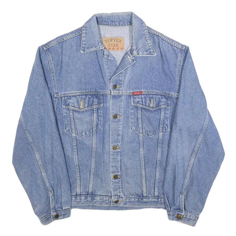 Top Tex Mens Blue Denim Button Jacket L Cotton Classic Casual Vintage 1