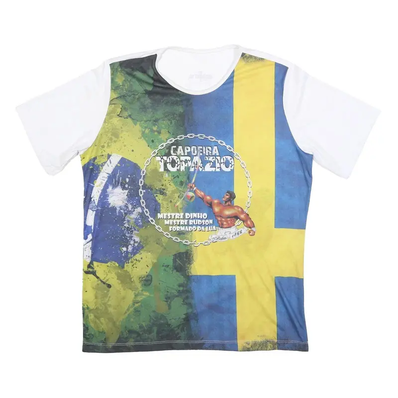 Topazio Mens White & Multi Capoeira Graphic T-Shirt L Short Sleeve Crew Neck 1