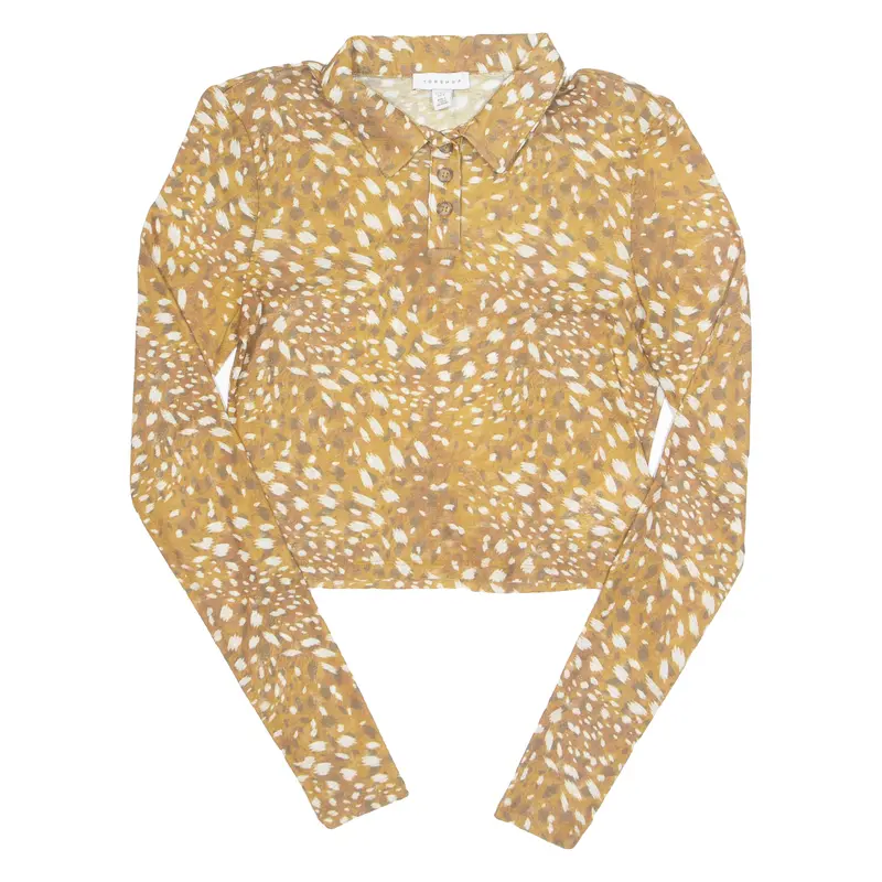 Topshop Womens Printed Top Brown Long Sleeve Spotted Uk 12 1