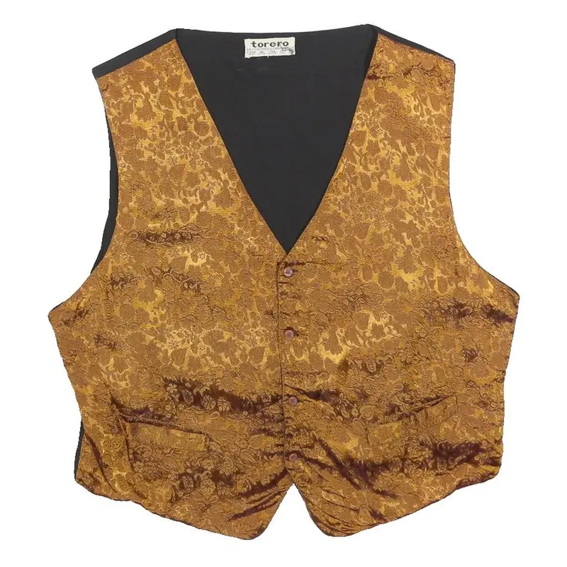 Torero Mens Gold Brown Jacquard Button Waistcoat L Polyester Blend Formal 1