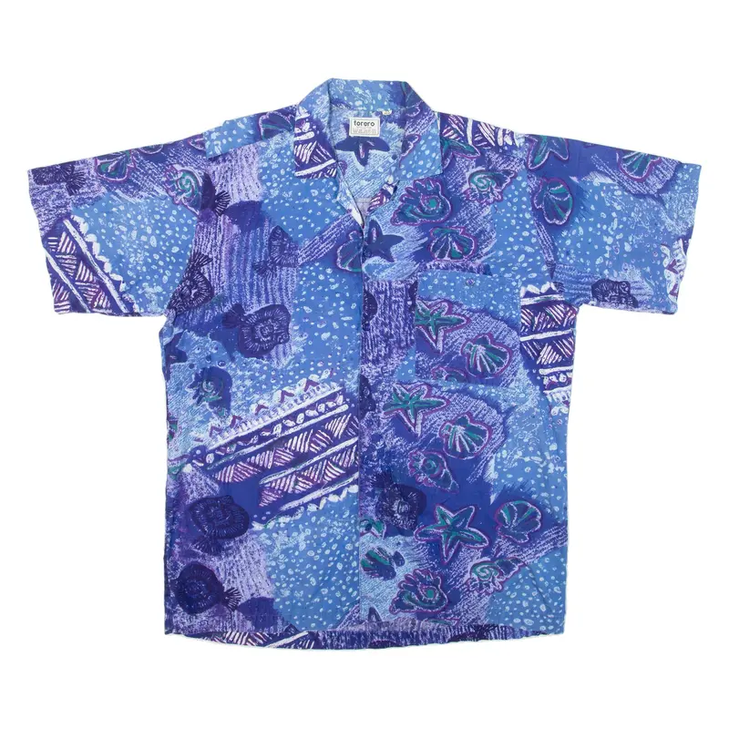 Torero Mens Shirt Blue Crazy Pattern Short Sleeve M 1