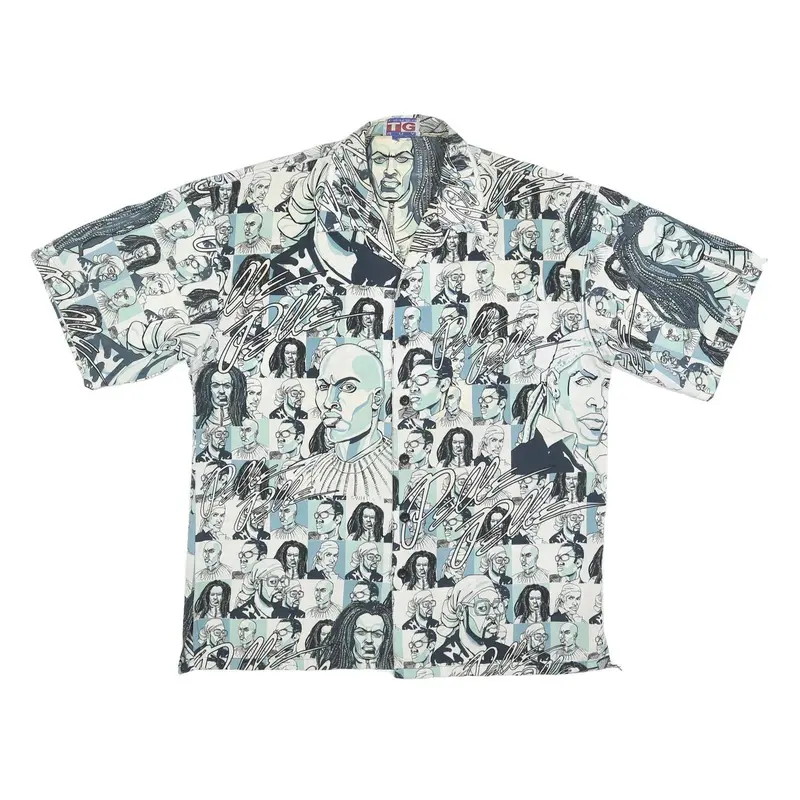 Tough Guy Mens White & Blue Pattern Shirt Xl Unique Graphic Design 1