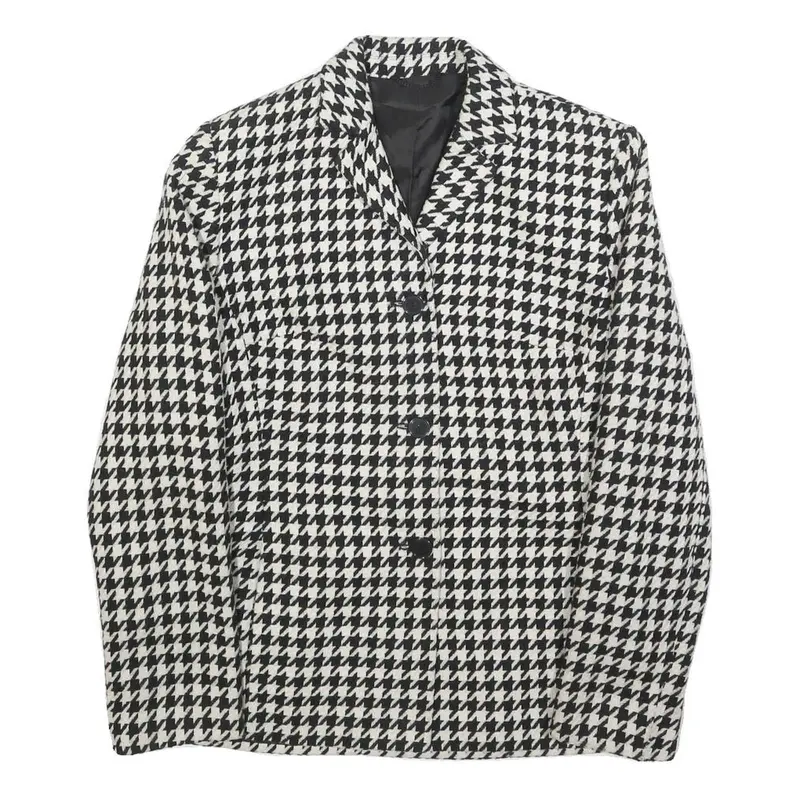 Town Womens Black & White Houndstooth Jacket M Wool Blend Button Closure Classic 1