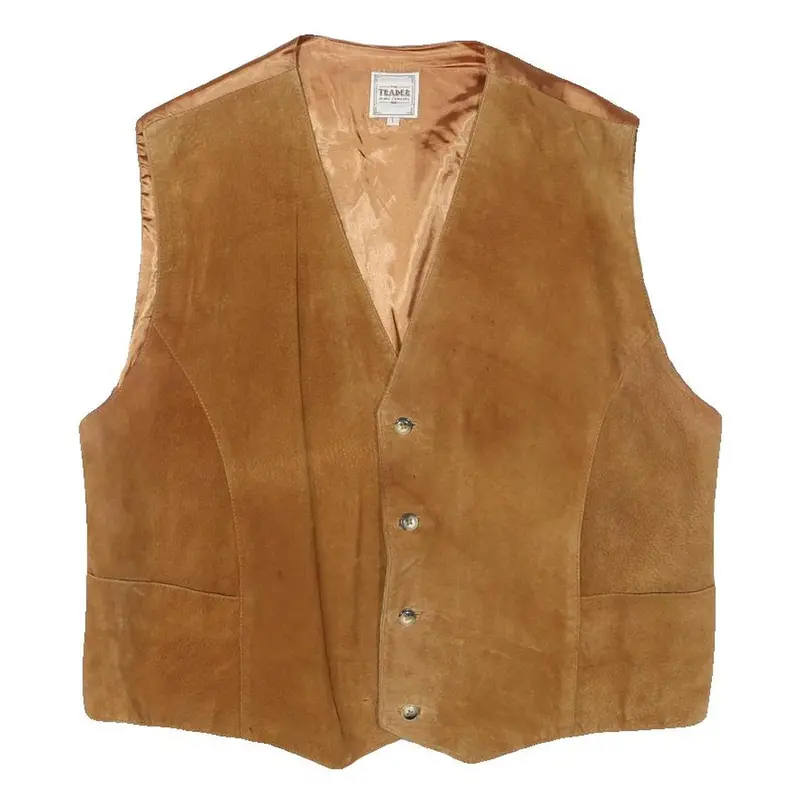 Trade Mens Brown Suede Button Waistcoat L Polyester Blend Plain Classic Style 1