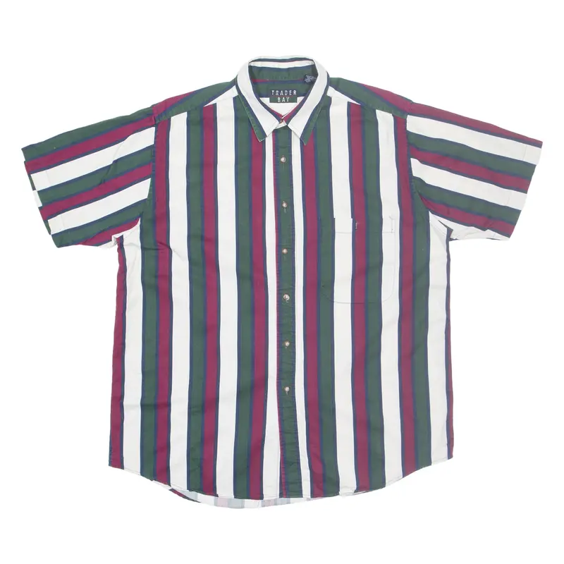 Trader Bay Mens Shirt Green Striped L 1