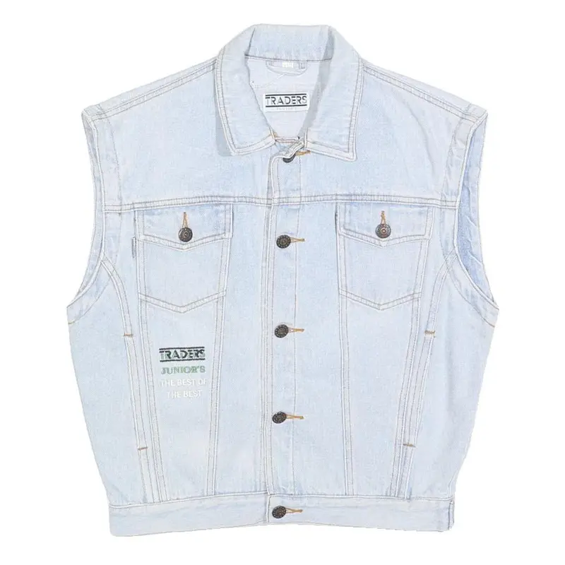 Traders Boys Blue Cotton Denim Sleeveless Jacket L Button Plain Stylish 1