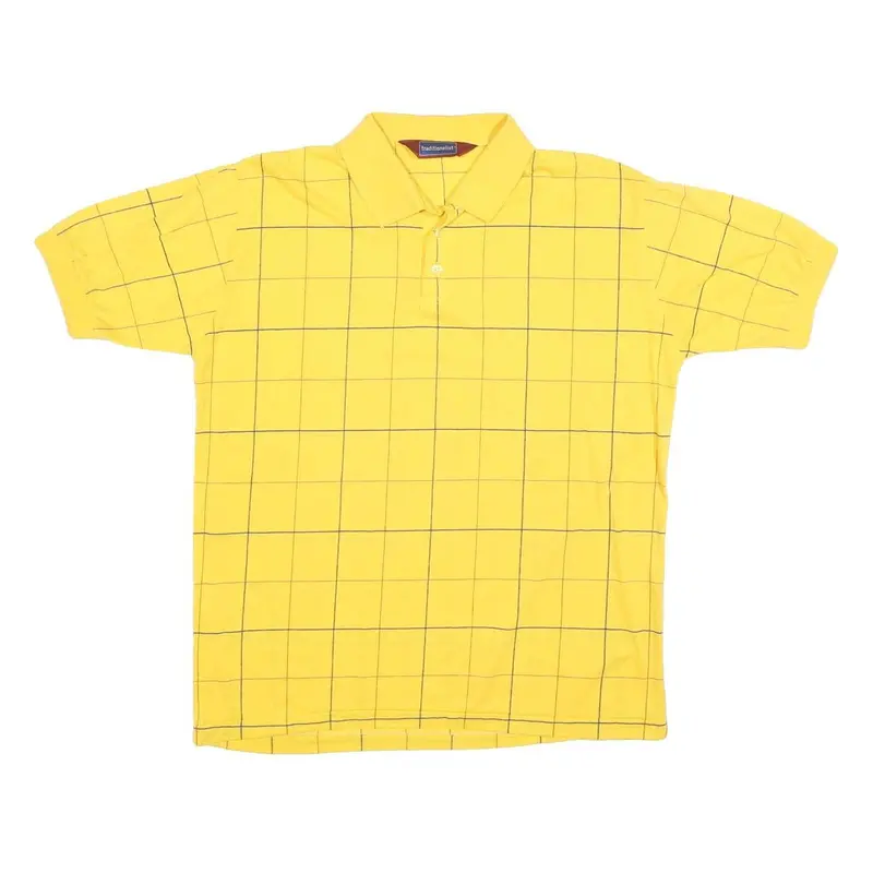Traditionalist Mens Yellow Check Short Sleeve Polo Shirt L Cotton Blend Casual 1