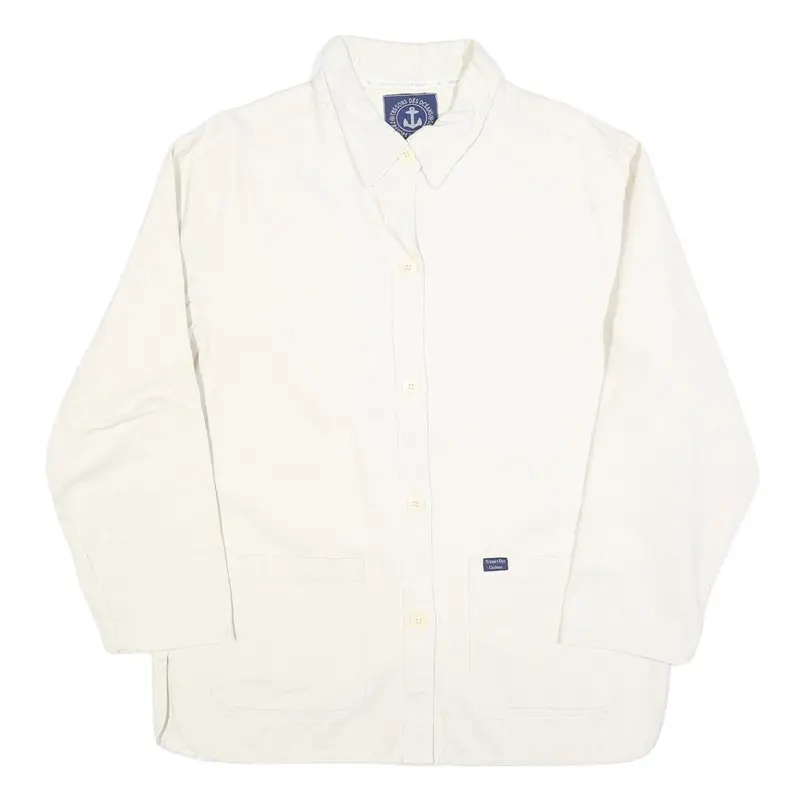 Tresors Des Oceans Womens White Button Cotton Blend Jacket M Plain Casual Smart 1