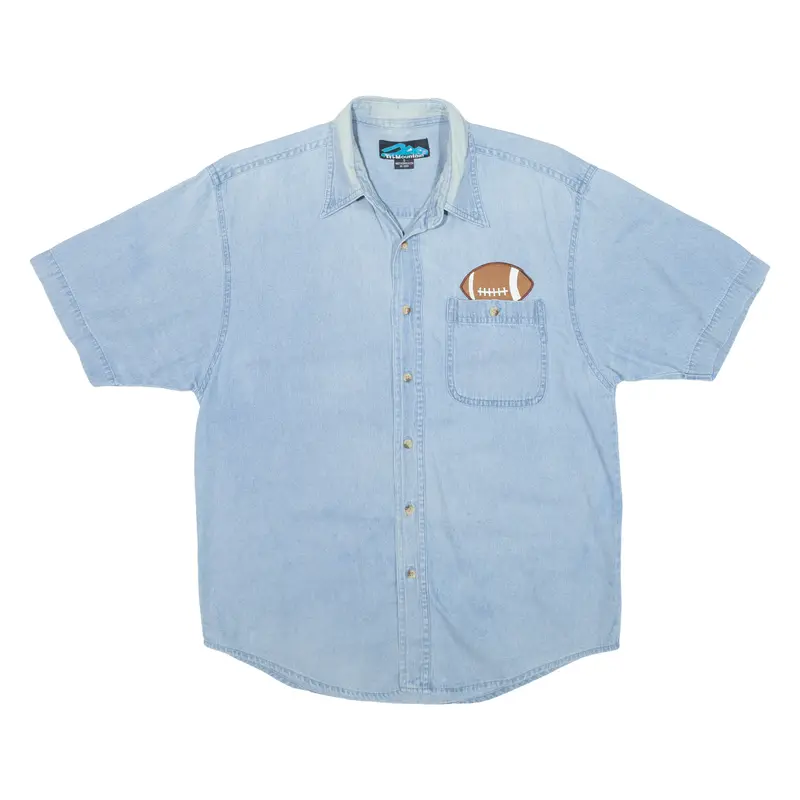 Tri-Mountain Mens Denim Shirt Blue Short Sleeve S 1