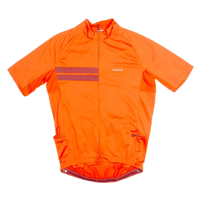 Triban Cycling Zip Up Mens Jersey Orange High Neck S 1